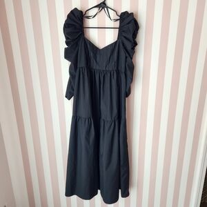 Topshop Black Ruffle Midi Dress